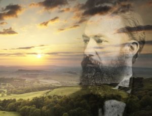 Image of Thomas Hardy looking our over Wessex landscape