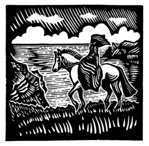 Emma Hardy on Horse - woodcut image