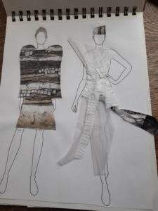 Sketches of two women's outfits