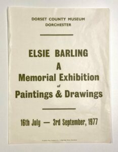 Poster advertising the Elsie Barling memorial exhibition, held at Dorset Museum & Art Gallery in 1977