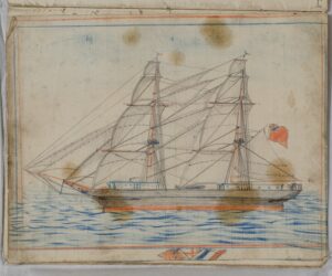 Thomas Dyke sketched many ships that caught his eye - Page from the log of the Cora Poole Museum