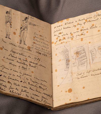 Notebook with Hardy's handwriting and sketches