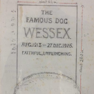 Sketch of a gravestone dedicted to Hardy's dog, Wessex